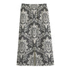 Grey Damask Pattern Print Cotton Front Slit Maxi Skirt