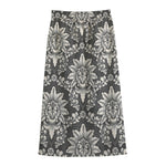 Grey Damask Pattern Print Cotton Front Slit Maxi Skirt