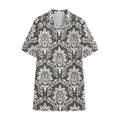 Grey Damask Pattern Print Cotton Hawaiian Shirt