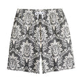 Grey Damask Pattern Print Cotton Shorts