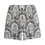 Grey Damask Pattern Print Cotton Shorts
