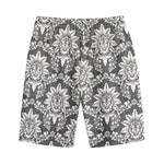 Grey Damask Pattern Print Cotton Shorts
