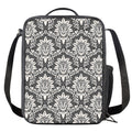 Grey Damask Pattern Print Crossbody Lunch Bag