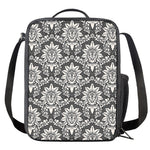 Grey Damask Pattern Print Crossbody Lunch Bag
