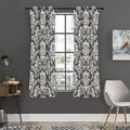 Grey Damask Pattern Print Grommet Curtain Panels