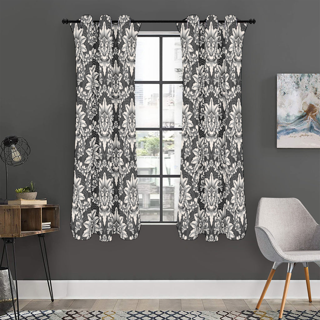 Grey Damask Pattern Print Curtain