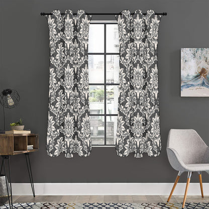 Grey Damask Pattern Print Curtain