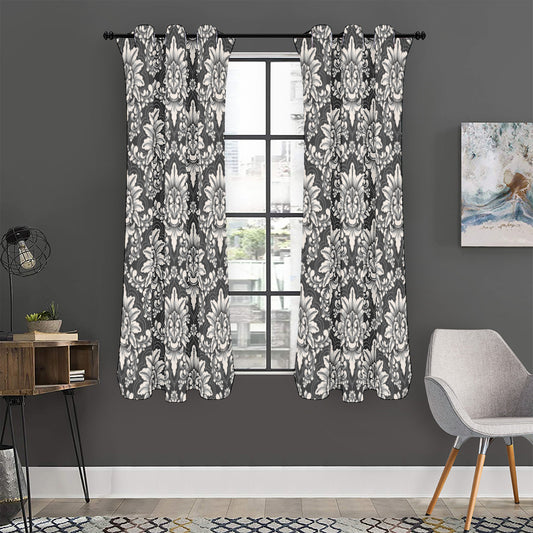 Grey Damask Pattern Print Curtain