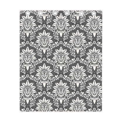 Grey Damask Pattern Print Curtain