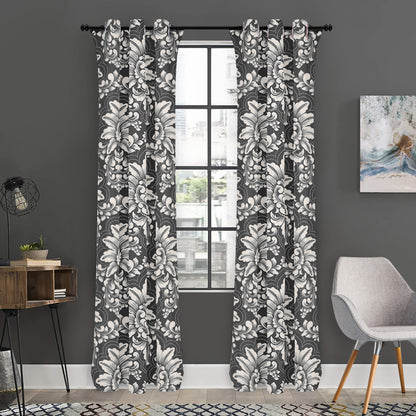 Grey Damask Pattern Print Curtain