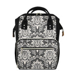 Grey Damask Pattern Print Diaper Bag