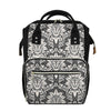 Grey Damask Pattern Print Diaper Bag