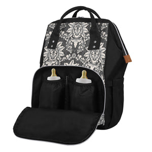 Grey Damask Pattern Print Diaper Bag