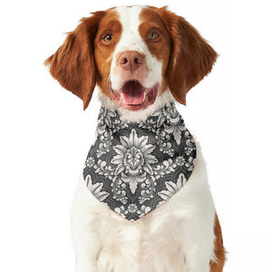 Grey Damask Pattern Print Dog Bandana