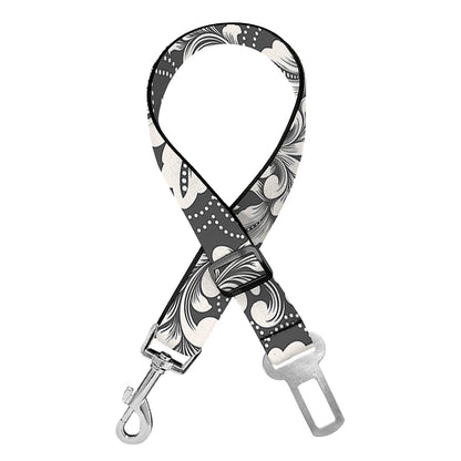 Grey Damask Pattern Print Dog Seat Belt