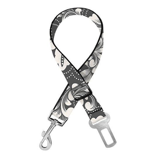 Grey Damask Pattern Print Dog Seat Belt