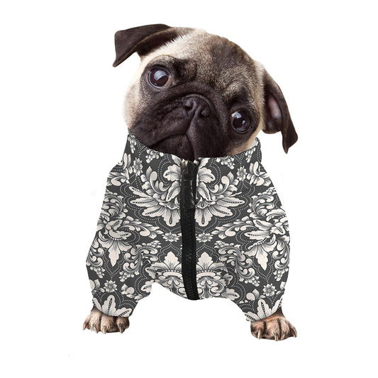 Grey Damask Pattern Print Dog Zip Up Jacket