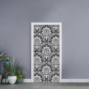 Grey Damask Pattern Print Door Sticker