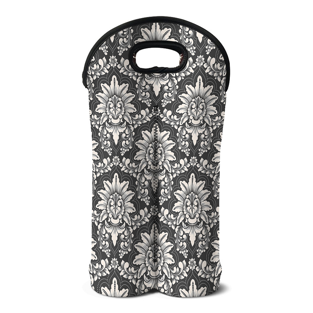 Grey Damask Pattern Print Double Neoprene Wine Tote