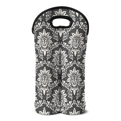 Grey Damask Pattern Print Double Neoprene Wine Tote