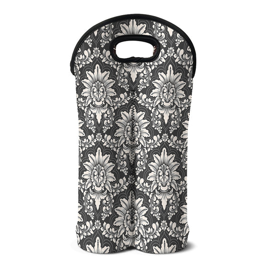 Grey Damask Pattern Print Double Neoprene Wine Tote