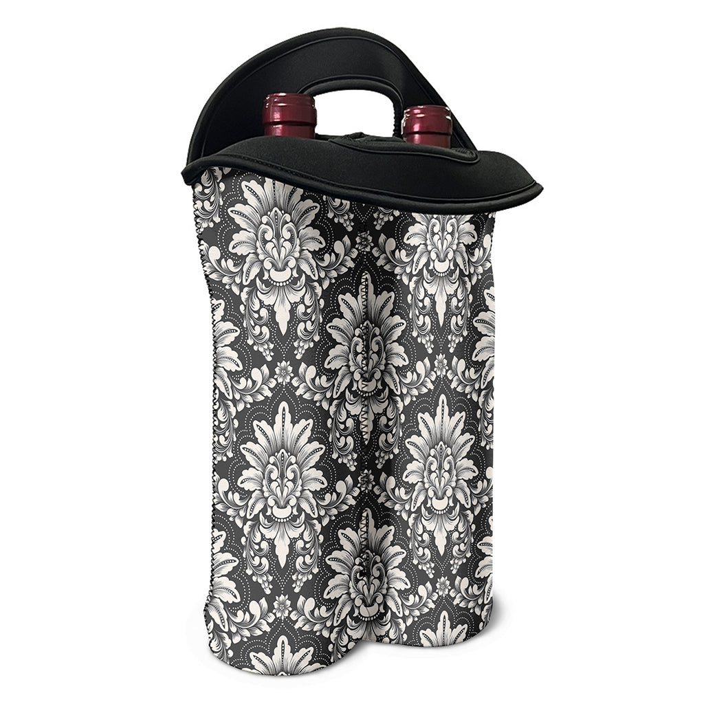 Grey Damask Pattern Print Double Neoprene Wine Tote