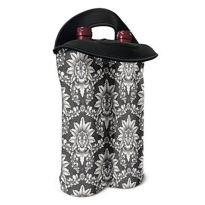 Grey Damask Pattern Print Double Neoprene Wine Tote