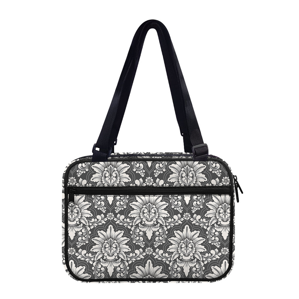 Grey Damask Pattern Print Double Strap Bible Bag