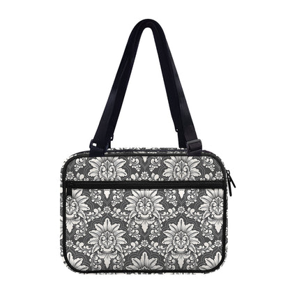 Grey Damask Pattern Print Double Strap Bible Bag