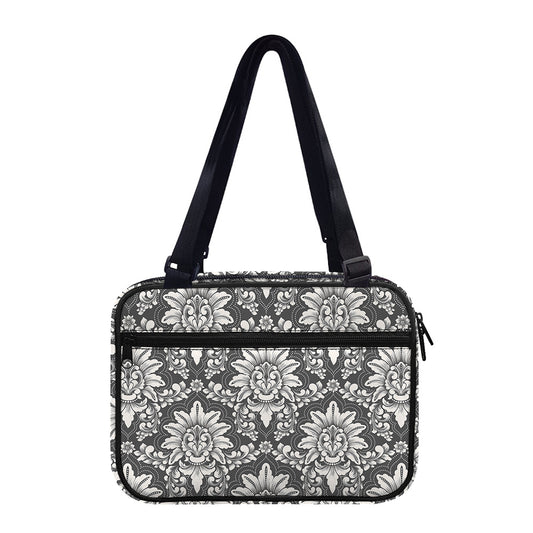 Grey Damask Pattern Print Double Strap Bible Bag
