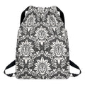 Grey Damask Pattern Print Drawstring Backpack