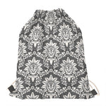 Grey Damask Pattern Print Drawstring Bag