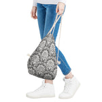 Grey Damask Pattern Print Drawstring Bag