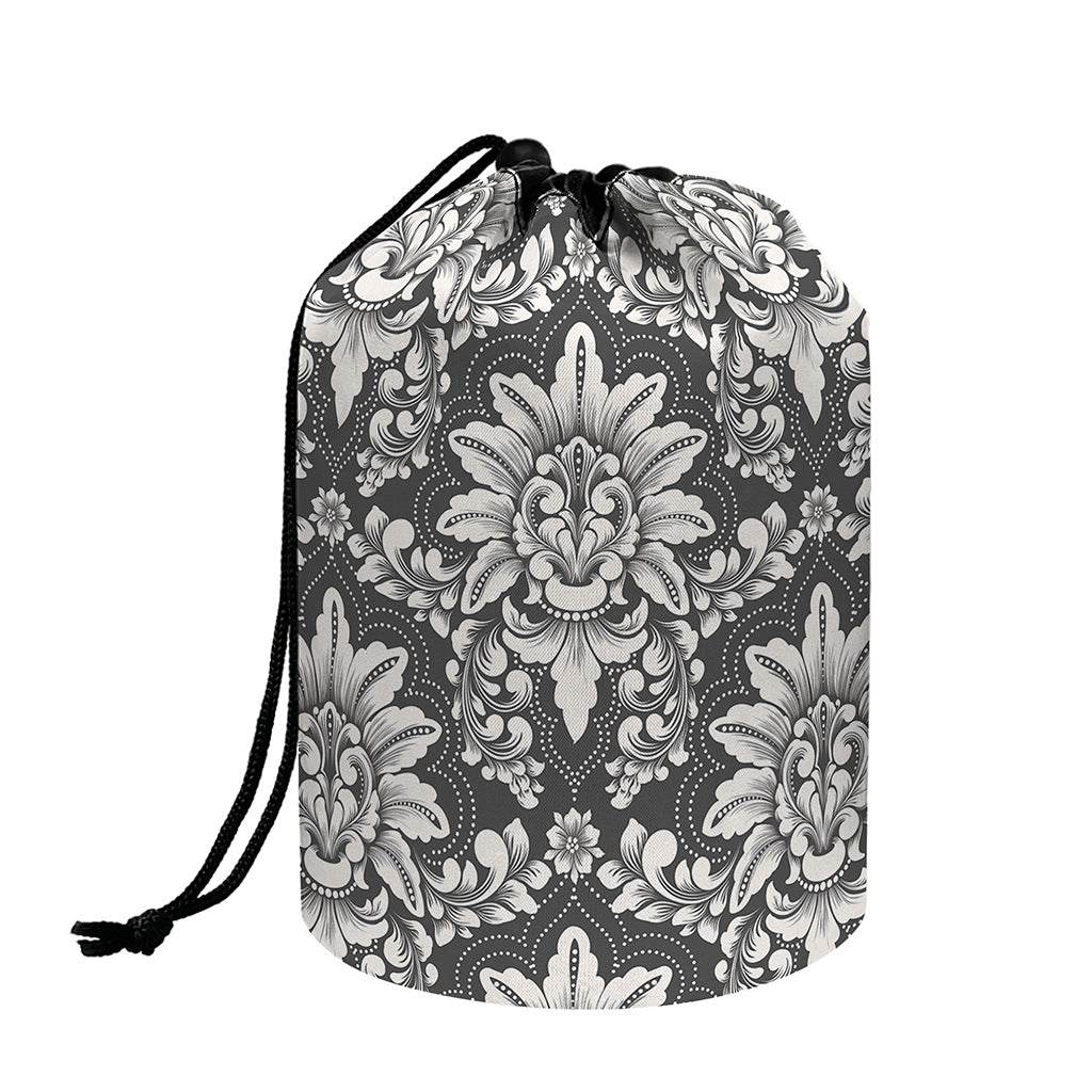 Grey Damask Pattern Print Drawstring Makeup Bag