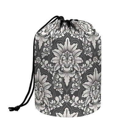 Grey Damask Pattern Print Drawstring Makeup Bag
