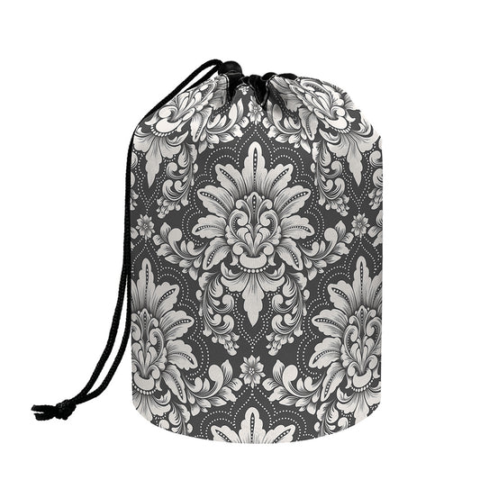 Grey Damask Pattern Print Drawstring Makeup Bag