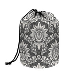 Grey Damask Pattern Print Drawstring Makeup Bag