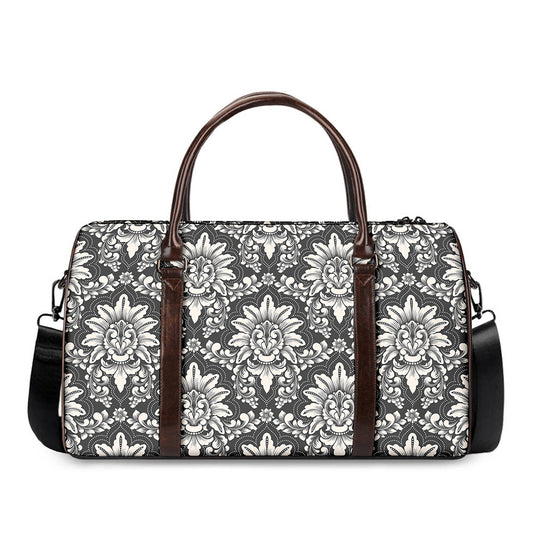 Grey Damask Pattern Print Duffle Bag