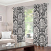 Grey Damask Pattern Print Extra Wide Grommet Curtains