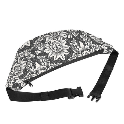 Grey Damask Pattern Print Fanny Pack