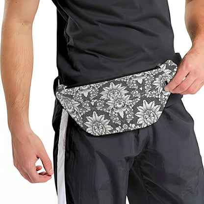 Grey Damask Pattern Print Fanny Pack
