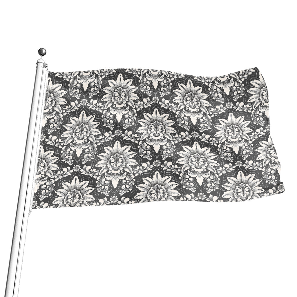Grey Damask Pattern Print Flag