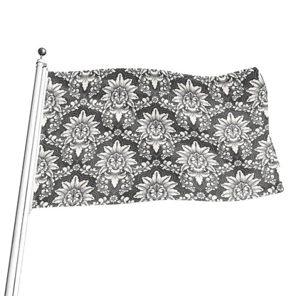 Grey Damask Pattern Print Flag