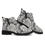 Grey Damask Pattern Print Flat Ankle Boots