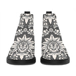 Grey Damask Pattern Print Flat Ankle Boots