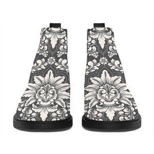 Grey Damask Pattern Print Flat Ankle Boots