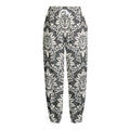 Grey Damask Pattern Print Fleece Lined Knit Pants