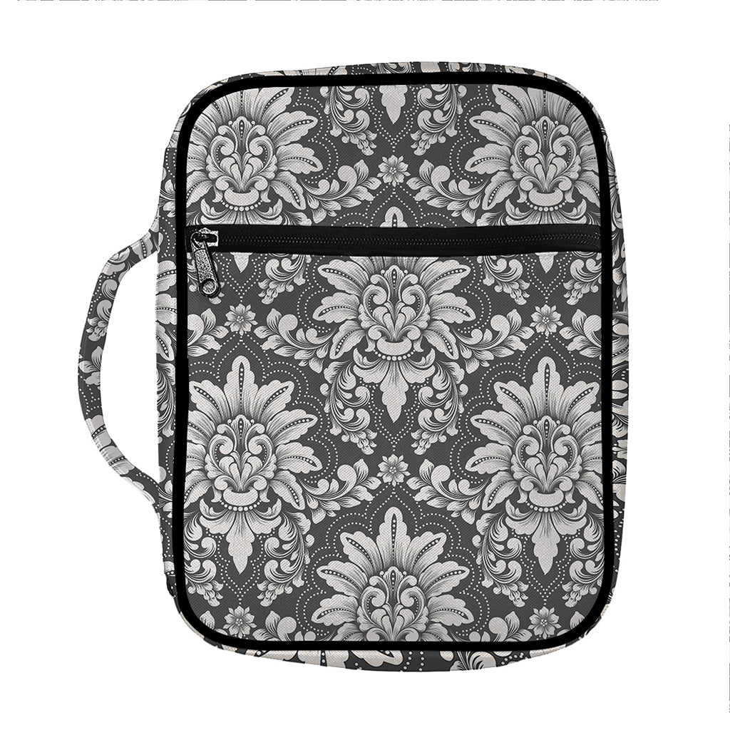 Grey Damask Pattern Print Front Pocket Bible Bag