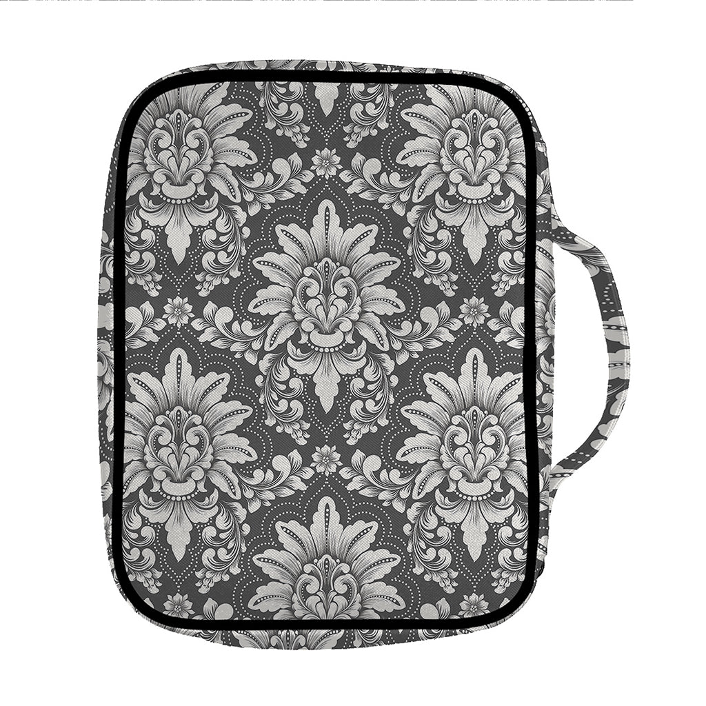 Grey Damask Pattern Print Front Pocket Bible Bag