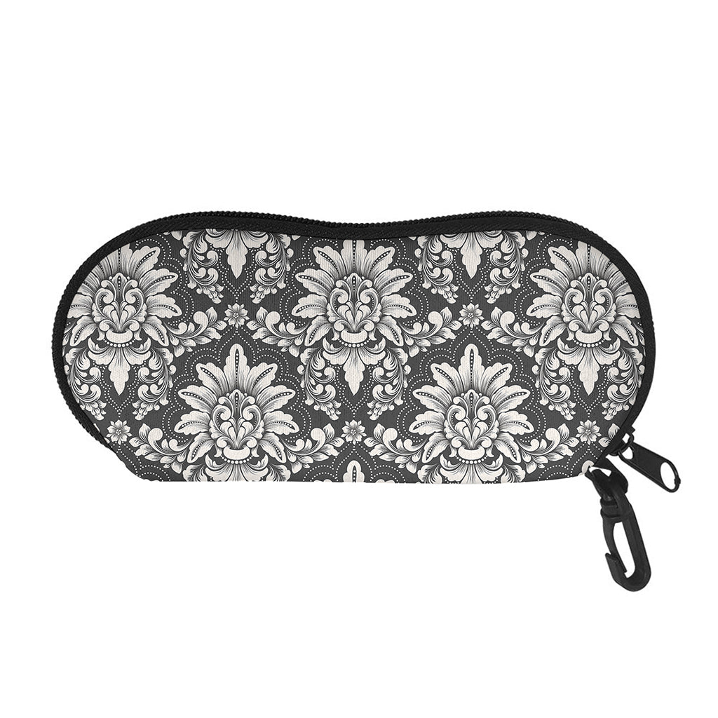Grey Damask Pattern Print Glasses Case